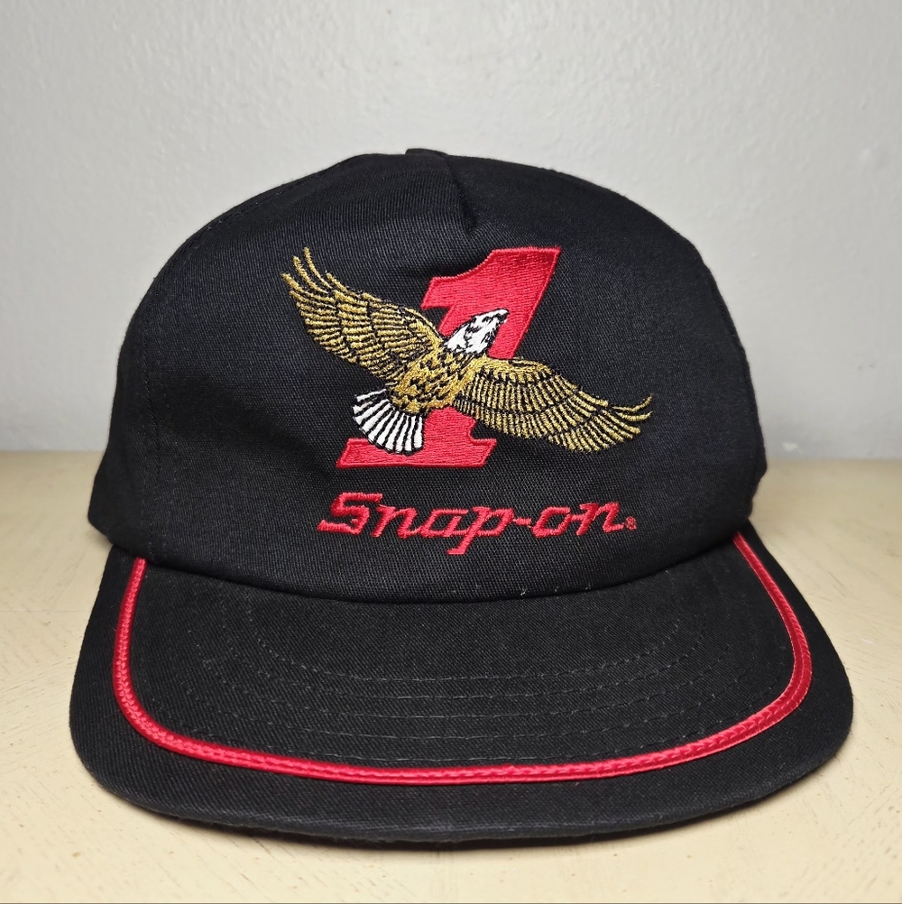 Vintage Snap-On Trucker Cap Baseball Hat By Scharpfs Eagle Logo Black Red USA